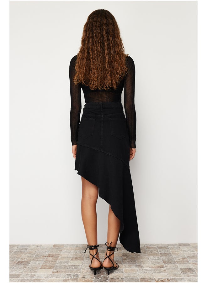 trendyol - Black Asymmetrical High Waist Maxi Denim Skirt TWOSS24ET00096 - Image 1