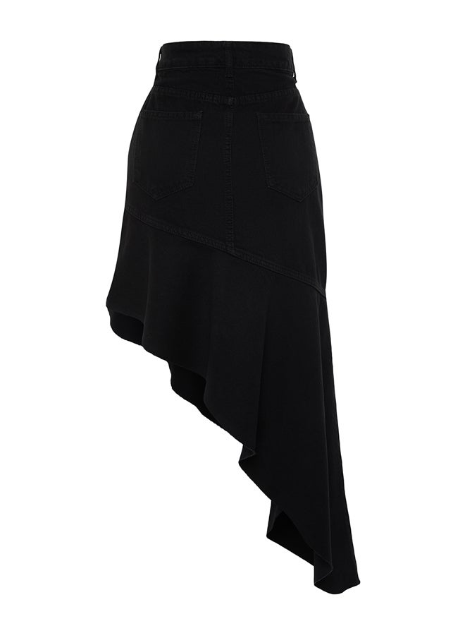 trendyol - Black Asymmetrical High Waist Maxi Denim Skirt TWOSS24ET00096 - Image 1