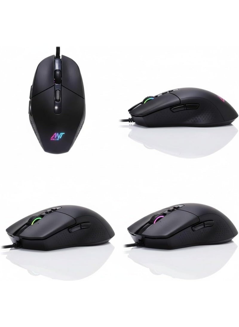 انت ماوس سلكي بمنفذ USB وإضاءة RGB، دقة 1200 نقطة في البوصة، 6 أزرار، تصميم مريح للألعاب والمكتب - موديل ANT KK1002 - Image 1