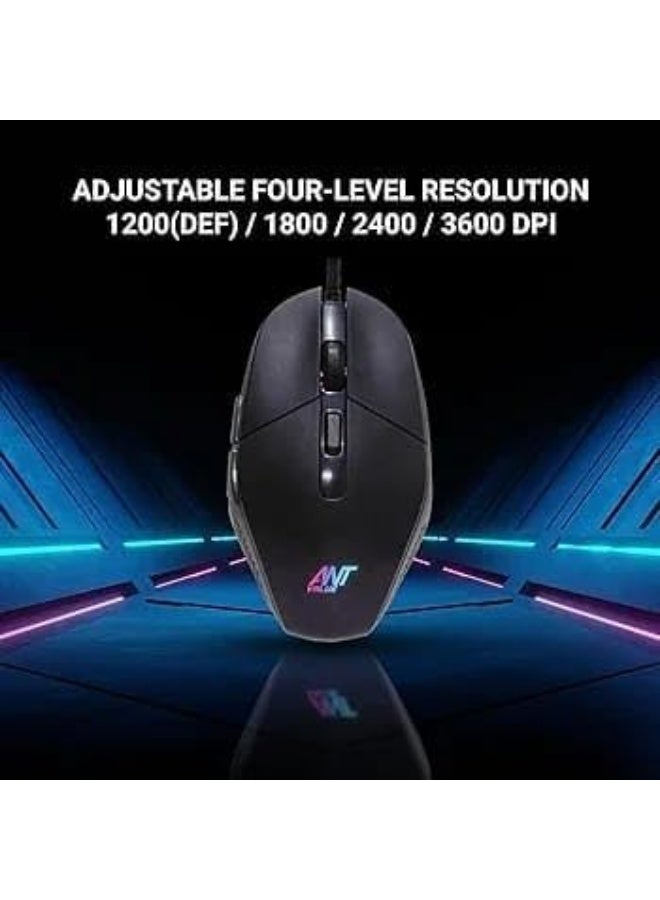 انت ماوس سلكي بمنفذ USB وإضاءة RGB، دقة 1200 نقطة في البوصة، 6 أزرار، تصميم مريح للألعاب والمكتب - موديل ANT KK1002 - Image 3