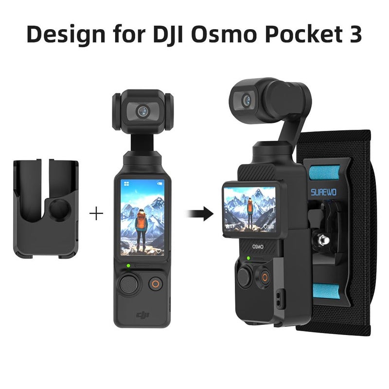 SUREWO Osmo Pocket 3 Backpack Mount,Bag Belt Shoulder Strap Mount with Extended Border Compatible with DJI Osmo Pocket 3 - Image 2