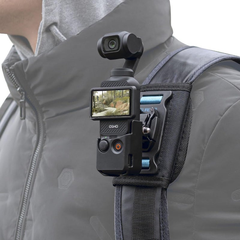 SUREWO Osmo Pocket 3 Backpack Mount,Bag Belt Shoulder Strap Mount with Extended Border Compatible with DJI Osmo Pocket 3 - Image 1