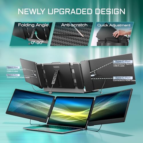 TeamGee تمجي 14.3" موسع شاشة اللابتوب، شاشة محمولة FHD 1080P IPS مع حامل قابل للطي ومكبرات صوت، متوافق مع اللابتوبات من 13" إلى 17" (قطري)، HDMI/USB-A/Type-C، لنظام ويندوز/ماك/كروم/سويتش - Image 4