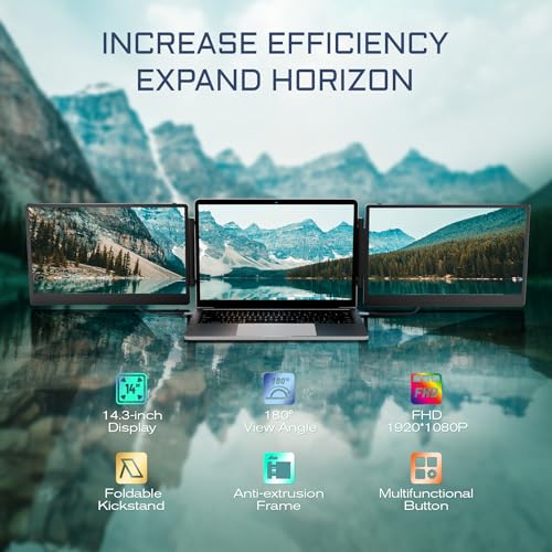TeamGee تمجي 14.3" موسع شاشة اللابتوب، شاشة محمولة FHD 1080P IPS مع حامل قابل للطي ومكبرات صوت، متوافق مع اللابتوبات من 13" إلى 17" (قطري)، HDMI/USB-A/Type-C، لنظام ويندوز/ماك/كروم/سويتش - Image 3