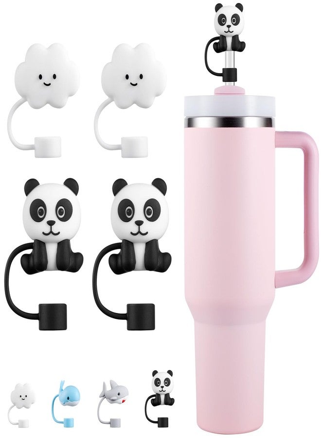 KMN 4PCS Straw Cover for Stanley 40 OZ Tumbler, Cloud Silicone Straw Covers for Stanley Cup, 10mm Straw Topper Cute Straw Protector for tumblers for Stanley Cup Accessories (2Cloud+2Panda) - Image 1
