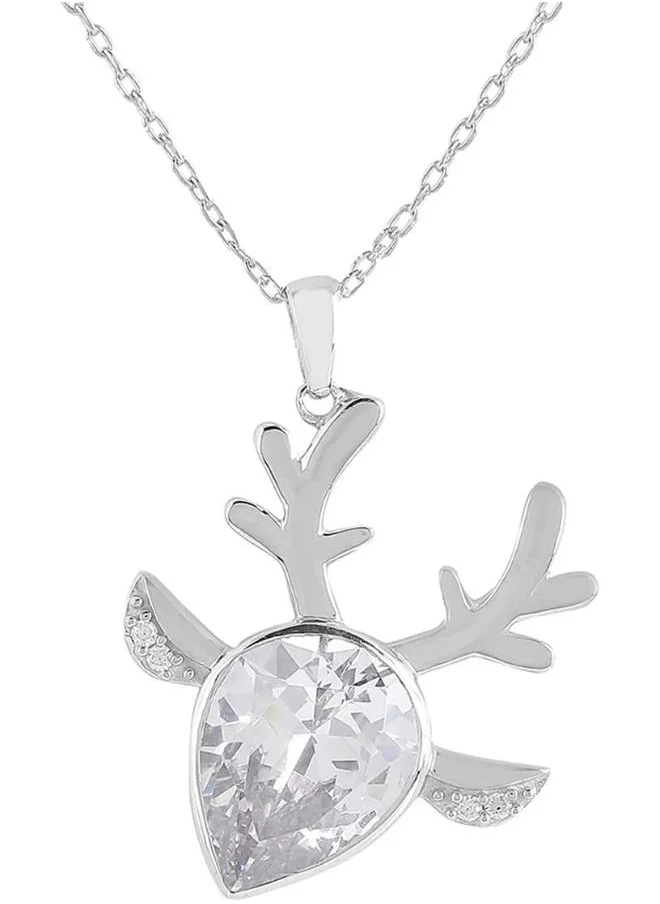 فويلا 925 Sterling Silver CZ Deer Shaped Pendant with Chain