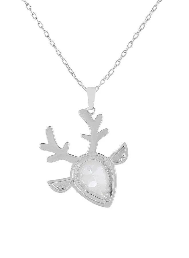VOYLLA 925 Sterling Silver CZ Deer Shaped Pendant with Chain