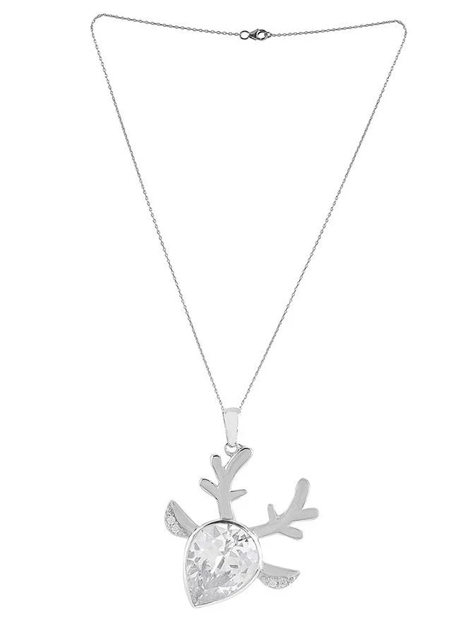 VOYLLA 925 Sterling Silver CZ Deer Shaped Pendant with Chain