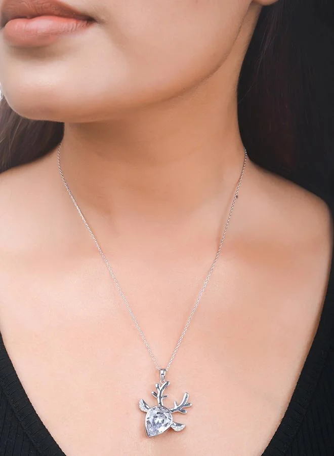 VOYLLA 925 Sterling Silver CZ Deer Shaped Pendant with Chain