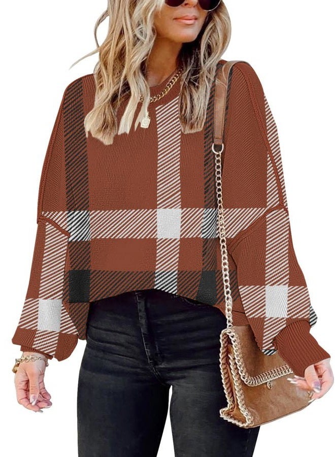 Womens Sweaters Causal Crewneck Batwing Sleeve Knit Top Side Split Oversized Pullover Sweater Loose Jumper, 07#plaincaramel, M
