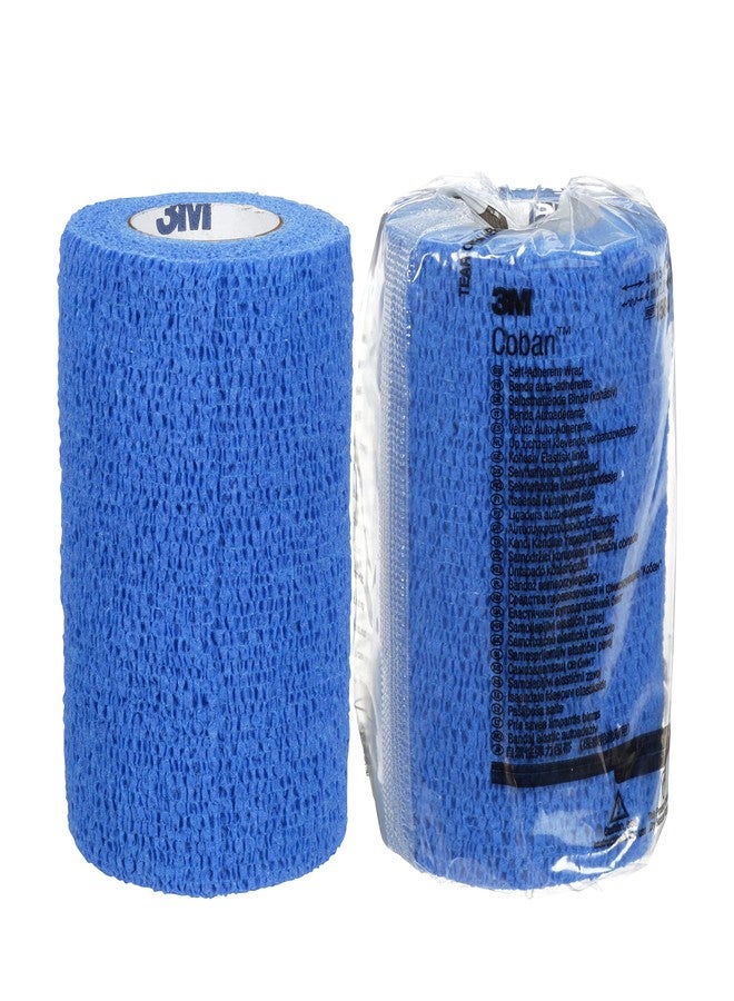 Coban 3M Medical Coban Self-Adherent Wrap 1584B, Blue, 4 Inch x 5 Yards, 18 Bags/Case - Image 1