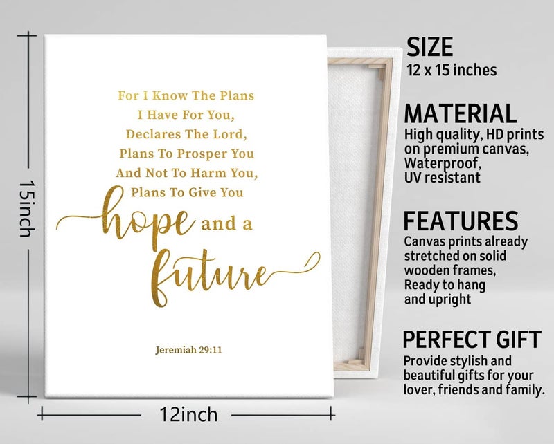 WKYAER Canvas Wall Art Jeremiah 29:11, For I Know The Plans I Have For You, Christian Bible Verse Wall Art, Canvas Prints Poster Wall Art for Home Decor, Scripture Sign Christian Wall Decor Size 12x15 - Image 3