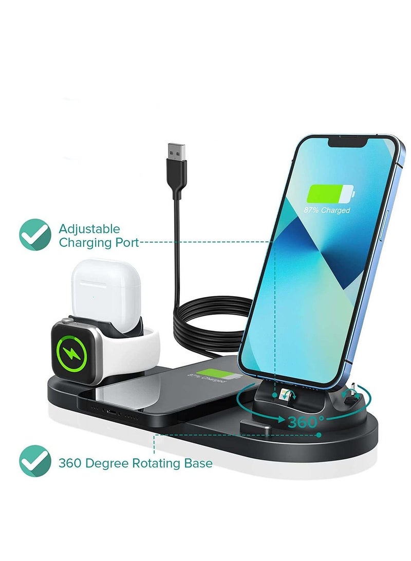 6 in 1 Wireless Charger Stand Pad for Apple Watch/AirPods Pro/iPhone 13/12/11/11pro/11pro Max/X/XS/XR Samsung S20/S10, Charging Dock Station for Other Qi Phones