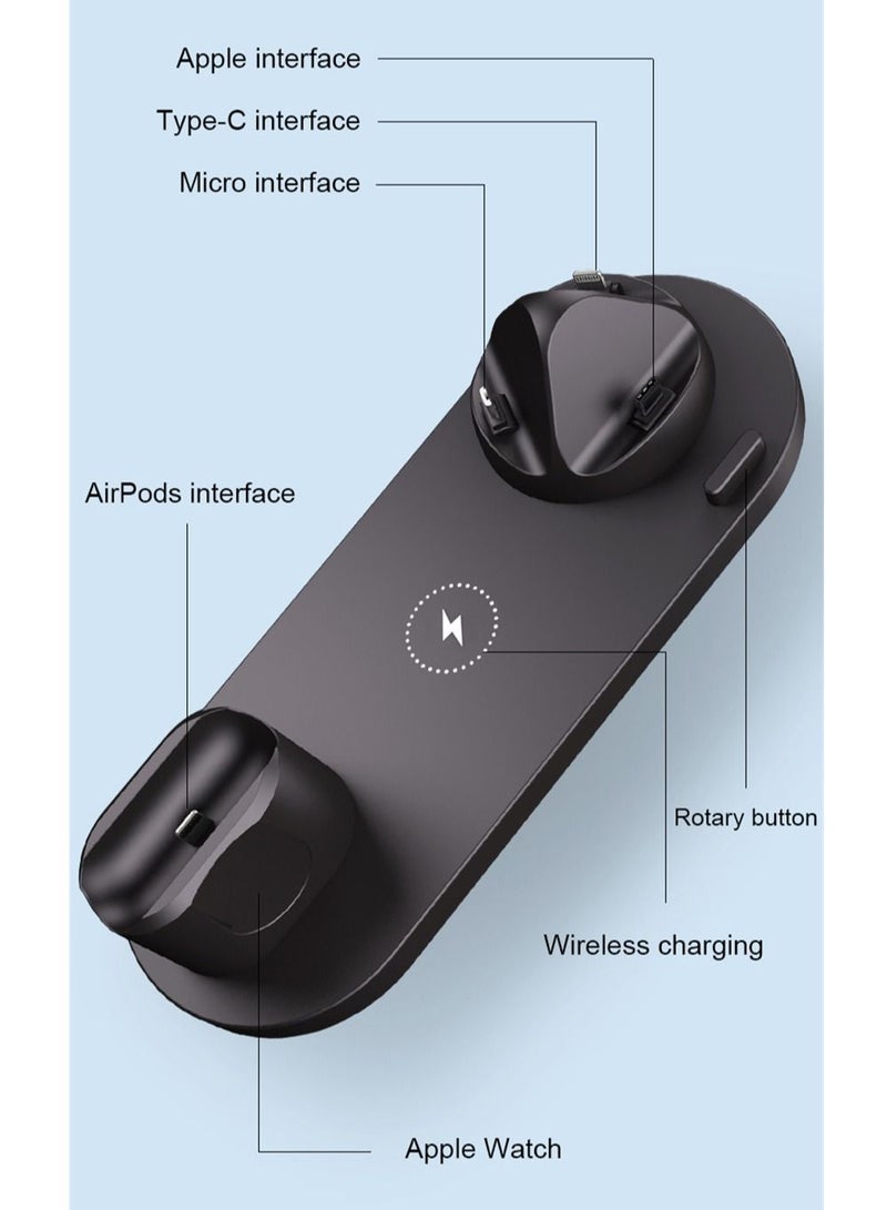 6 in 1 Wireless Charger Stand Pad for Apple Watch/AirPods Pro/iPhone 13/12/11/11pro/11pro Max/X/XS/XR Samsung S20/S10, Charging Dock Station for Other Qi Phones