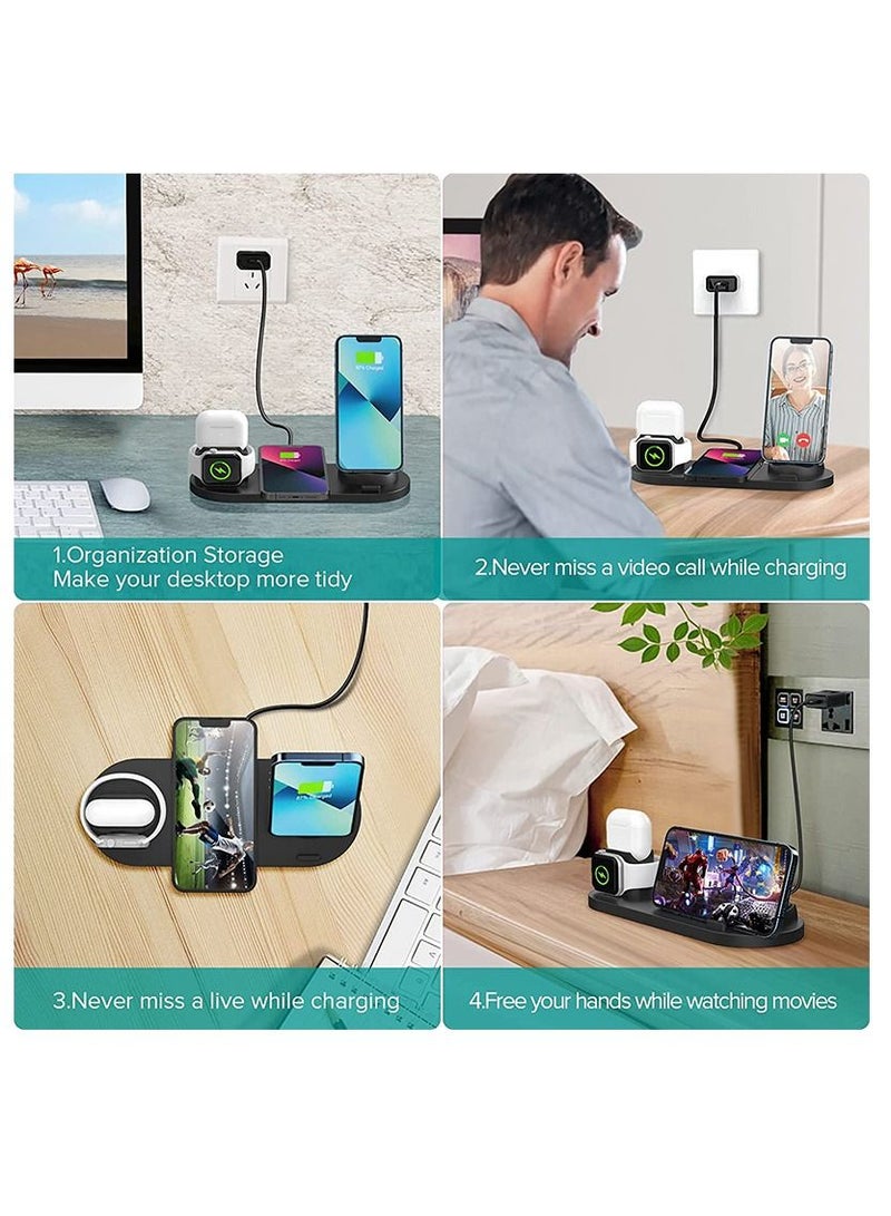 6 in 1 Wireless Charger Stand Pad for Apple Watch/AirPods Pro/iPhone 13/12/11/11pro/11pro Max/X/XS/XR Samsung S20/S10, Charging Dock Station for Other Qi Phones