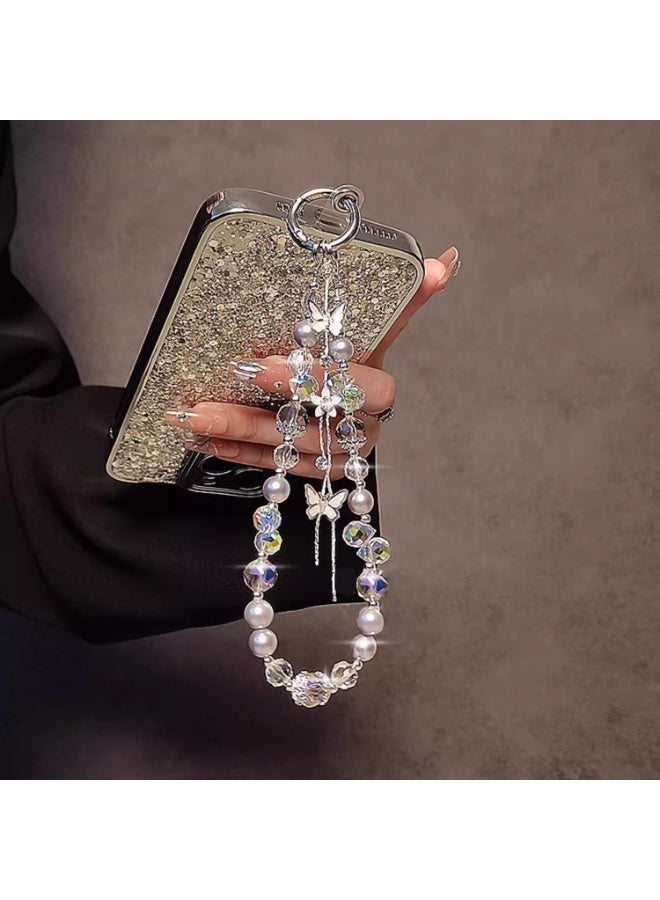 NIBEMINENT Phone Charm/ Chain Strap for Women Girls, Butterfly Crystal Cell Phone Case Lanyard Wrist Strap  - Image 2