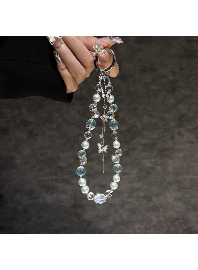 NIBEMINENT Phone Charm/ Chain Strap for Women Girls, Butterfly Crystal Cell Phone Case Lanyard Wrist Strap  - Image 1