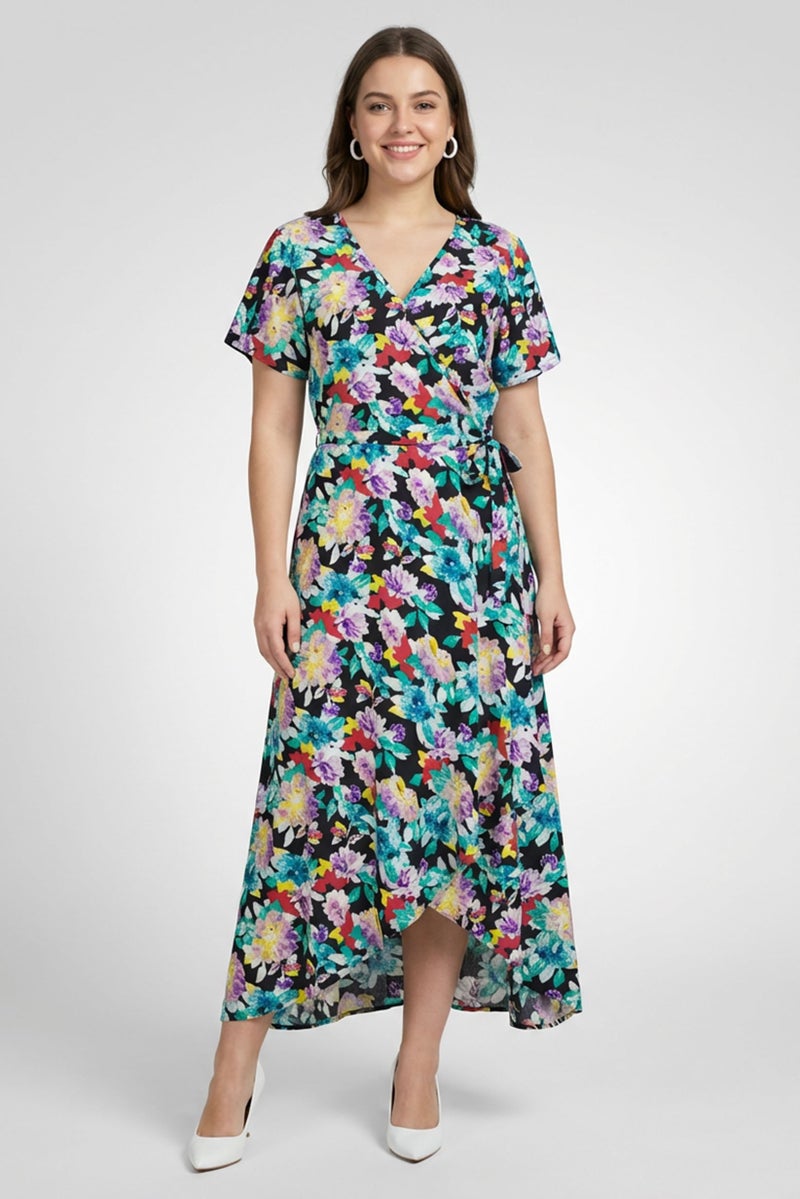 Willow & Whistle Women Floral Print Wrap Dress, Multicolor - Image 1