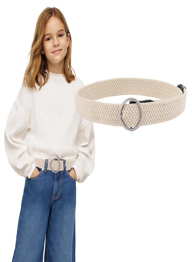 BYESOX Girl Braided Woven Stretch Belt - Golf Softball Elastic Belt Canvas Casual Belt for Kids Aged 4-18 Years (Beige 31.5in) - Image 1