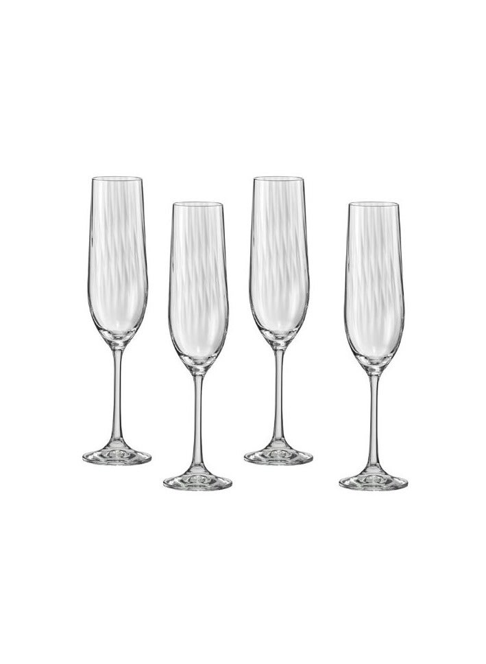 Crystalex Champagne Flute Glass Waterfall 190ml, Crystalline (Pack of 4)