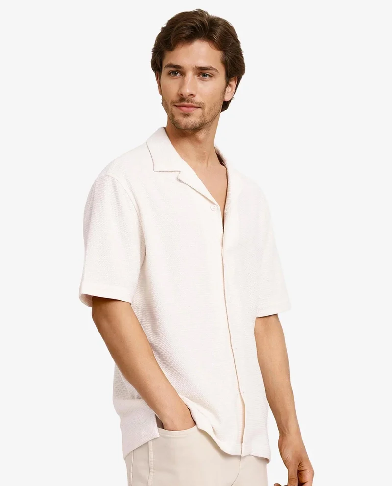 Rare Rabbit Men's Textured Knitted Cuban Shirt