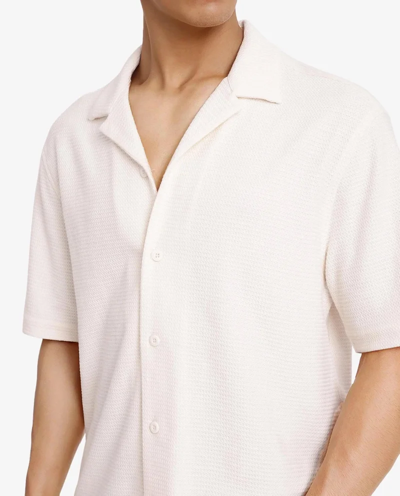 Rare Rabbit Men's Textured Knitted Cuban Shirt