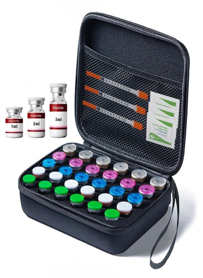 Mazentrix Peptide Vial Case for Fridge Storage - 30 Slot Organizer Holds 1-3ml Vials for Insulin, GLP-1, Peptides,Hard Shell Travel Case with Hand Strap,Black (30 Slot) - Image 1