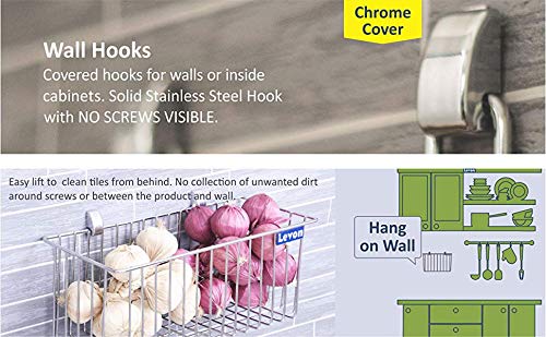 LEVON Stainless Steel Wide Rectangular Basket for Kitchen | Multipurpose Basket Organiser - Size (375 X 150 X 155 Mm) | Package Contains One Wide Basket And A Pair Of Wall Hooks - Image 4