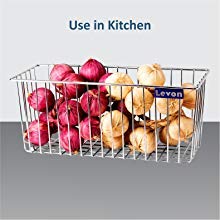 LEVON Stainless Steel Wide Rectangular Basket for Kitchen | Multipurpose Basket Organiser - Size (375 X 150 X 155 Mm) | Package Contains One Wide Basket And A Pair Of Wall Hooks - Image 3