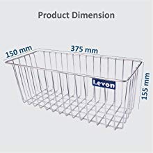 LEVON Stainless Steel Wide Rectangular Basket for Kitchen | Multipurpose Basket Organiser - Size (375 X 150 X 155 Mm) | Package Contains One Wide Basket And A Pair Of Wall Hooks - Image 5