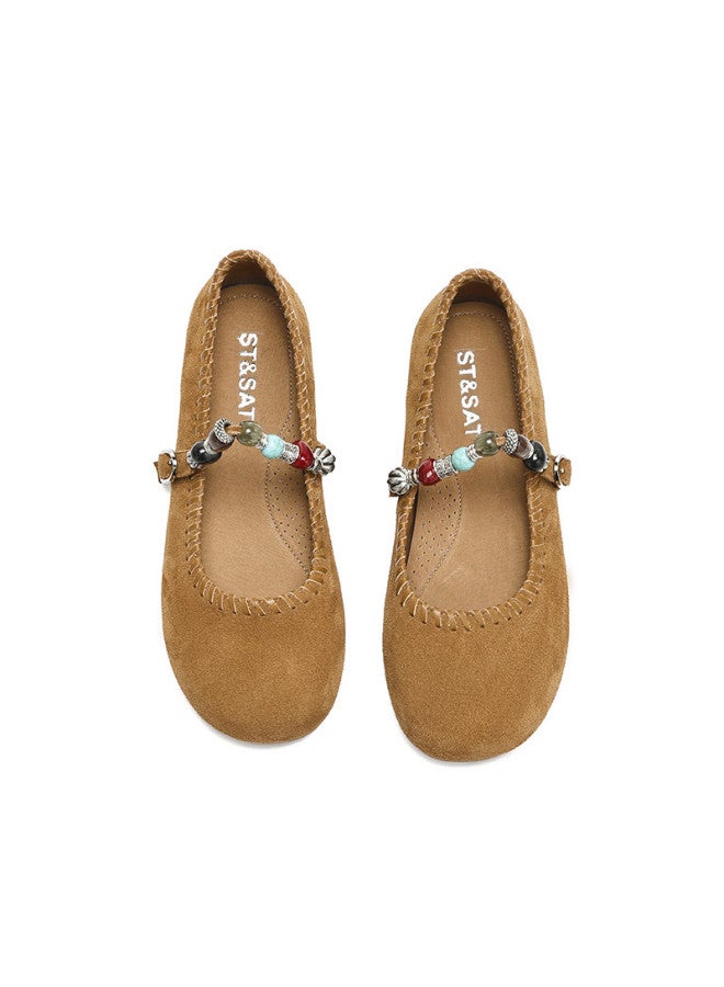 St&Sat Saturday Vintage Mary Jane Shoes For Women, 2025 New Autumn Chinese Style Beaded Platform Birkenstock Flats - Image 3
