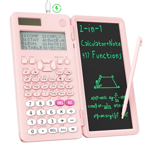 ROATEE Rechargeable ROATEE 991ES MAX Scientific Calculators, CalcNote Multiview 4-Line Display with LCD Writing Tablet Notepad, Foldable Portable for Business High School College Students and Teacher(Pink) - Image 1