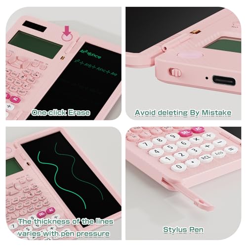 ROATEE Rechargeable ROATEE 991ES MAX Scientific Calculators, CalcNote Multiview 4-Line Display with LCD Writing Tablet Notepad, Foldable Portable for Business High School College Students and Teacher(Pink) - Image 2