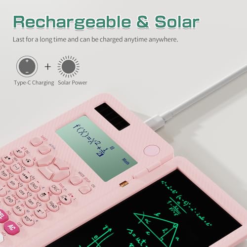 ROATEE Rechargeable ROATEE 991ES MAX Scientific Calculators, CalcNote Multiview 4-Line Display with LCD Writing Tablet Notepad, Foldable Portable for Business High School College Students and Teacher(Pink) - Image 4