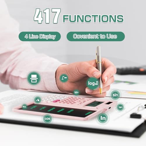 ROATEE Rechargeable ROATEE 991ES MAX Scientific Calculators, CalcNote Multiview 4-Line Display with LCD Writing Tablet Notepad, Foldable Portable for Business High School College Students and Teacher(Pink) - Image 3
