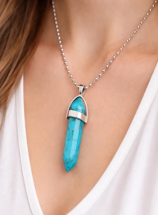Sukhad Turquoise Crystal Pendant Necklace for Men & Women | Blue Healing Stone Hexagon Point Pendant | Stainless Steel Chain | Protection & Calm Energy Jewelry Gift - Image 5