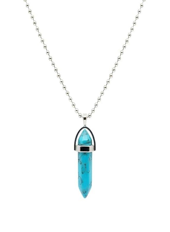 Sukhad Turquoise Crystal Pendant Necklace for Men & Women | Blue Healing Stone Hexagon Point Pendant | Stainless Steel Chain | Protection & Calm Energy Jewelry Gift - Image 1