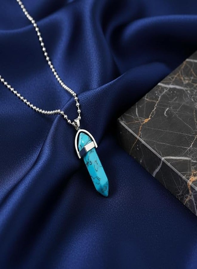 Sukhad Turquoise Crystal Pendant Necklace for Men & Women | Blue Healing Stone Hexagon Point Pendant | Stainless Steel Chain | Protection & Calm Energy Jewelry Gift - Image 4