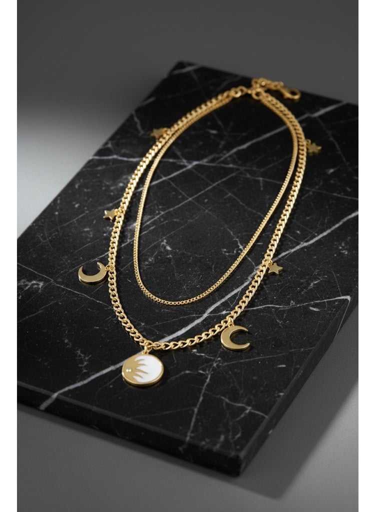 FLUFFY Women’s Necklace Layered Star Moon Sun Pendants - Image 2