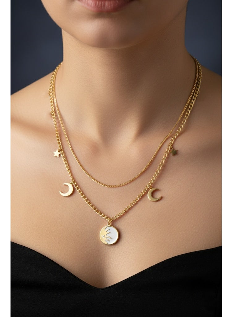FLUFFY Women’s Necklace Layered Star Moon Sun Pendants - Image 1