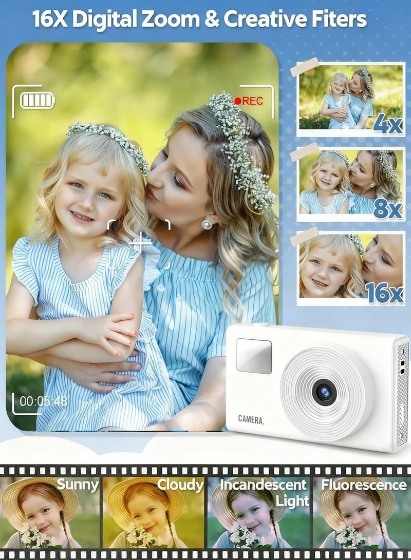 Digital Camera for Kids Fill Light, 48MP FHD Camera, Vintage Camera, Retro Digital Camera CCD for Teens Boys Girls Seniors Student Children, 32GB SD Card,16X Zoom - Image 3