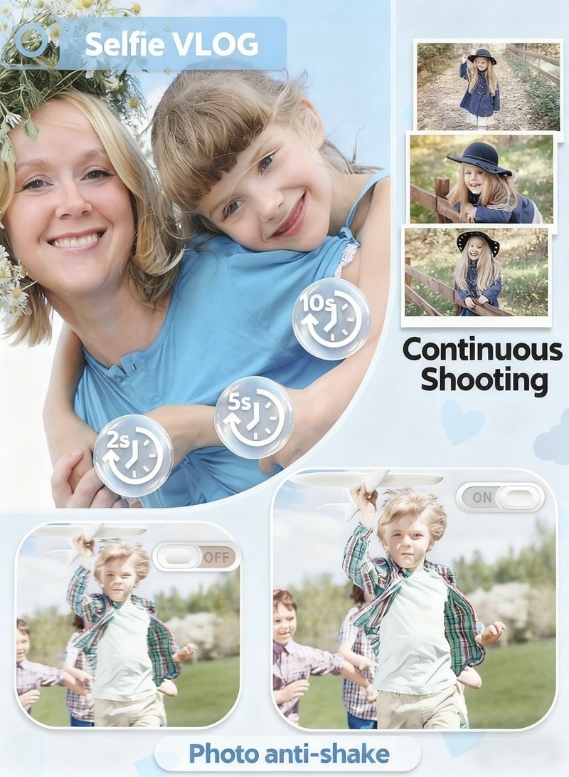 Digital Camera for Kids Fill Light, 48MP FHD Camera, Vintage Camera, Retro Digital Camera CCD for Teens Boys Girls Seniors Student Children, 32GB SD Card,16X Zoom - Image 4