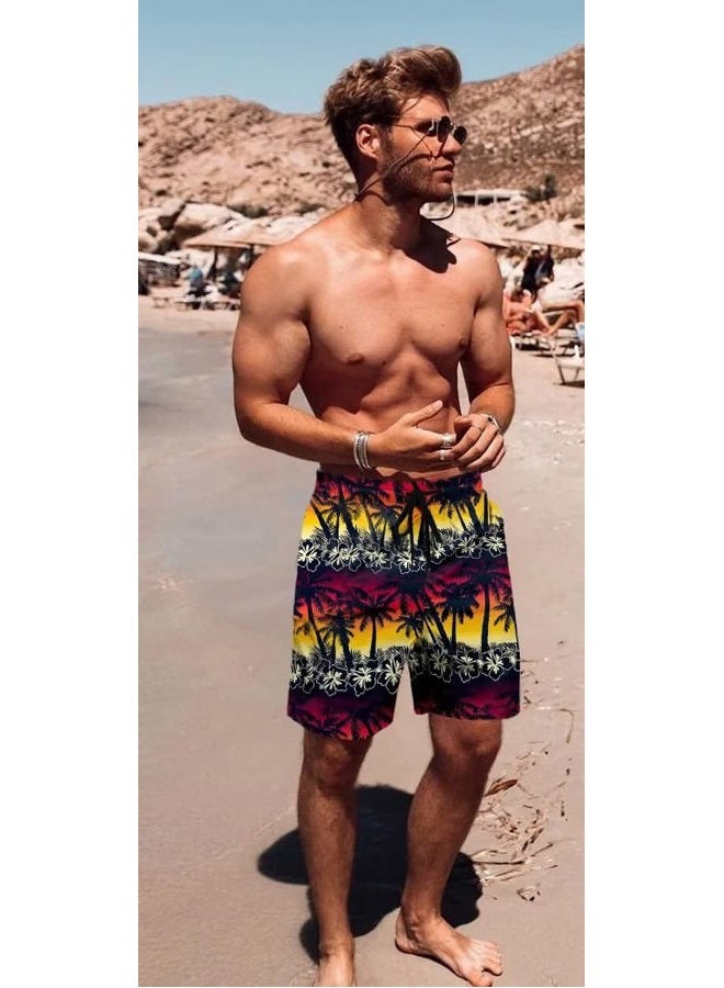 Lzzidou Men's Swim Trunks Quick Dry Hawaiian Board Shorts Mesh Lining 9 Inch Inseam Beach Shorts with Pockets, Black-coconut Grove, L - Image 2