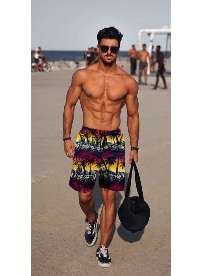 Lzzidou Men's Swim Trunks Quick Dry Hawaiian Board Shorts Mesh Lining 9 Inch Inseam Beach Shorts with Pockets, Black-coconut Grove, L - Image 3