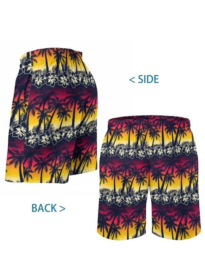 Lzzidou Men's Swim Trunks Quick Dry Hawaiian Board Shorts Mesh Lining 9 Inch Inseam Beach Shorts with Pockets, Black-coconut Grove, L - Image 4