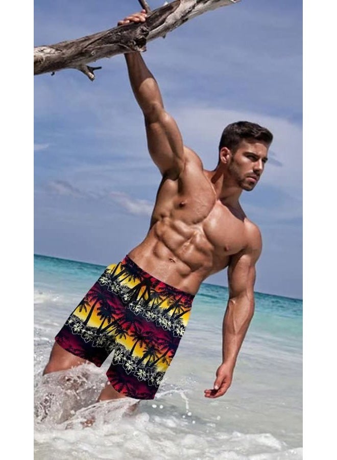 Lzzidou Men's Swim Trunks Quick Dry Hawaiian Board Shorts Mesh Lining 9 Inch Inseam Beach Shorts with Pockets, Black-coconut Grove, L - Image 5
