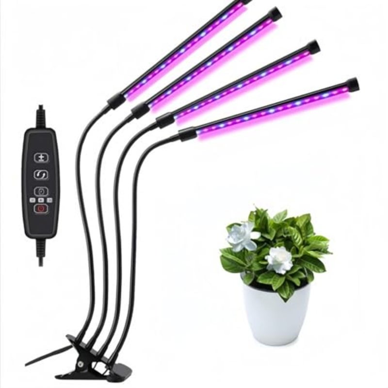 ضوء نمو النباتات LED، 16W طيف كامل، 4 مصباح بمقبض قابل للتعديل للنباتات الداخلية والمنزل والمكتب، 3/9/12 مؤقت ساعي، 10 - Image 1