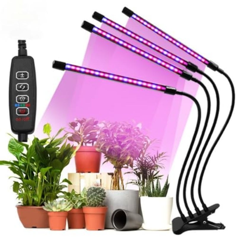 ضوء نمو النباتات LED، 16W طيف كامل، 4 مصباح بمقبض قابل للتعديل للنباتات الداخلية والمنزل والمكتب، 3/9/12 مؤقت ساعي، 10 - Image 5