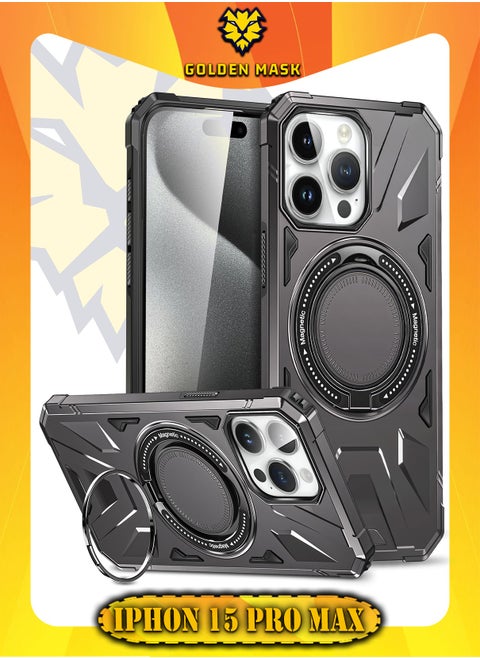 GOLDEN MASK For iPhone 15 Pro Max Case Mag-Safe Magnetic Shockproof Phone Case with Ring Holder (Dark Grey)