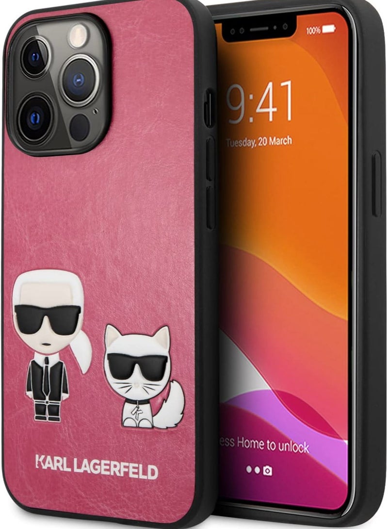 Karl Lagerfeld حافظة كارل لاغرفيلد من الجلد الصناعي مع نقوش شوبت - لأيفون 14 برو (6.1 بوصة) - فوشيا - Image 1